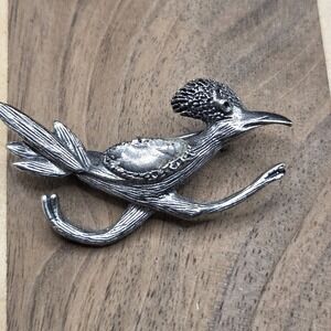 Vintage Pewter Roadrunner Brooch Pin